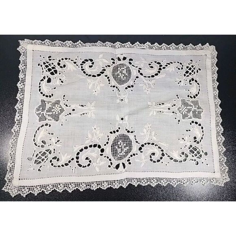 Vintage‎ Doilie Dresser Scarf -White--Rectangle--12"